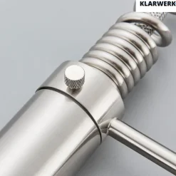 KLARWERK® Ben | Große Gastronomie Küchenarmatur Sillber gebürstet2 Brausen | Profi Edelstahl Wasserhahn Küche 2 Anschlüsse|Doppelspülbecken Restaurant