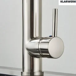 KLARWERK® Ben | Große Gastronomie Küchenarmatur Sillber gebürstet2 Brausen | Profi Edelstahl Wasserhahn Küche 2 Anschlüsse|Doppelspülbecken Restaurant