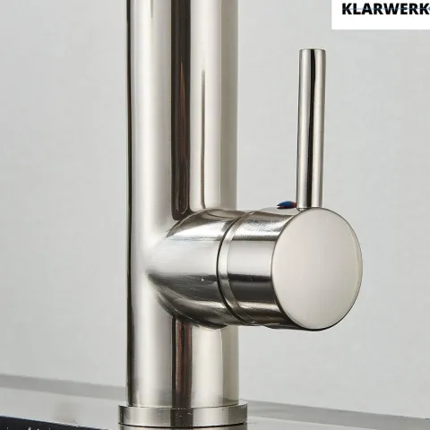KLARWERK® Ben | Große Gastronomie Küchenarmatur Sillber gebürstet2 Brausen | Profi Edelstahl Wasserhahn Küche 2 Anschlüsse|Doppelspülbecken Restaurant