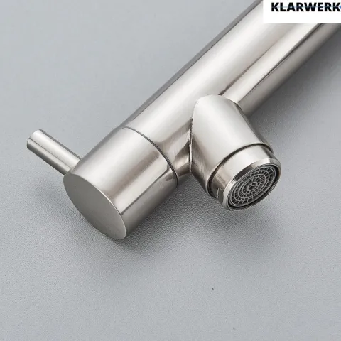 KLARWERK® Ben | Große Gastronomie Küchenarmatur Sillber gebürstet2 Brausen | Profi Edelstahl Wasserhahn Küche 2 Anschlüsse|Doppelspülbecken Restaurant