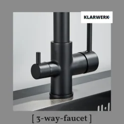 KLARWERK® Bernd | Flex 3-Wege Armatur Edelstahl Schwarz Gastronomie | Filter Wasserhahn Küche mit Feder | Osmose Mischbatterie U-Auslauf 3 Anschlüsse