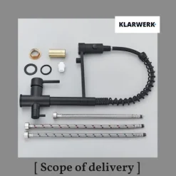 KLARWERK® Bernd | Flex 3-Wege Armatur Edelstahl Schwarz Gastronomie | Filter Wasserhahn Küche mit Feder | Osmose Mischbatterie U-Auslauf 3 Anschlüsse