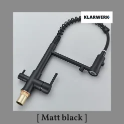 KLARWERK® Bernd | Flex 3-Wege Armatur Edelstahl Schwarz Gastronomie | Filter Wasserhahn Küche mit Feder | Osmose Mischbatterie U-Auslauf 3 Anschlüsse