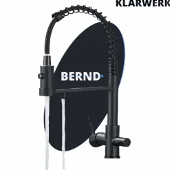 KLARWERK® Bernd | Flex 3-Wege Armatur Edelstahl Schwarz Gastronomie | Filter Wasserhahn Küche mit Feder | Osmose Mischbatterie U-Auslauf 3 Anschlüsse