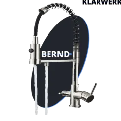 KLARWERK® Bernd | Flex 3-Wege Armatur Edelstahl Schwarz Gastronomie | Filter Wasserhahn Küche mit Feder | Osmose Mischbatterie U-Auslauf 3 Anschlüsse