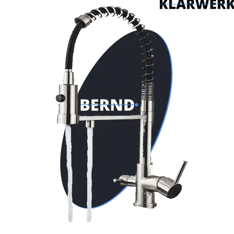 KLARWERK® Bernd | Flex 3-Wege Armatur Edelstahl Schwarz Gastronomie | Filter Wasserhahn Küche mit Feder | Osmose Mischbatterie U-Auslauf 3 Anschlüsse
