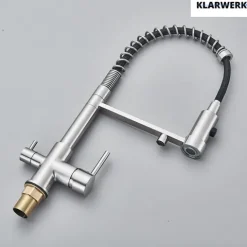KLARWERK® Bernd | Flex 3-Wege Armatur Edelstahl Schwarz Gastronomie | Filter Wasserhahn Küche mit Feder | Osmose Mischbatterie U-Auslauf 3 Anschlüsse