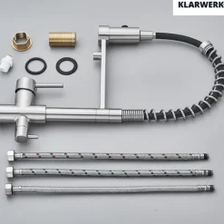 KLARWERK® Bernd | Flex 3-Wege Armatur Edelstahl Schwarz Gastronomie | Filter Wasserhahn Küche mit Feder | Osmose Mischbatterie U-Auslauf 3 Anschlüsse