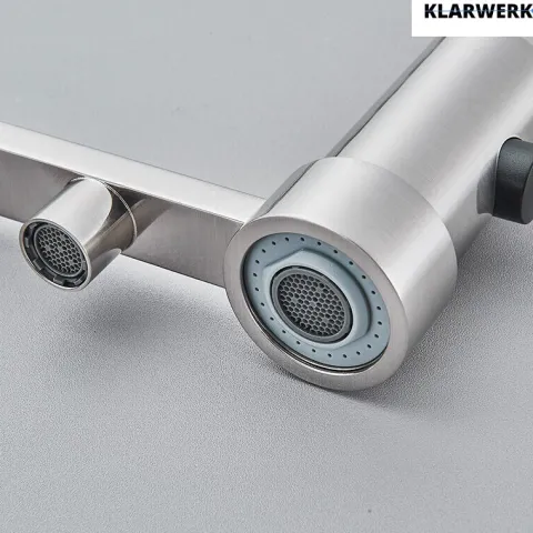 KLARWERK® Bernd | Flex 3-Wege Armatur Edelstahl Schwarz Gastronomie | Filter Wasserhahn Küche mit Feder | Osmose Mischbatterie U-Auslauf 3 Anschlüsse