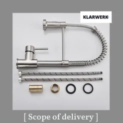 KLARWERK® Bernd | Gastronomie Küchenarmatur Silber gebürstet mit Feder |Edelstahl Wasserhahn Küche |Mischbatterie 360° drehbar |Hochdruck 2 Anschlüsse