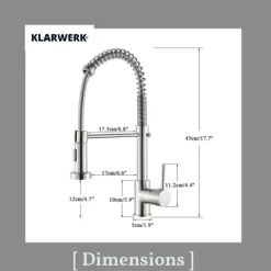 KLARWERK® Bernd | Gastronomie Küchenarmatur Silber gebürstet mit Feder |Edelstahl Wasserhahn Küche |Mischbatterie 360° drehbar |Hochdruck 2 Anschlüsse