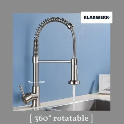 KLARWERK® Bernd | Gastronomie Küchenarmatur Silber gebürstet mit Feder |Edelstahl Wasserhahn Küche |Mischbatterie 360° drehbar |Hochdruck 2 Anschlüsse