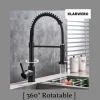 KLARWERK® Bernd | Gastronomie Küchenarmatur Schwarz mit Feder | Flex Edelstahl Wasserhahn Küche | Mischbatterie 360° drehbar | Hochdruck 2 Anschlüsse