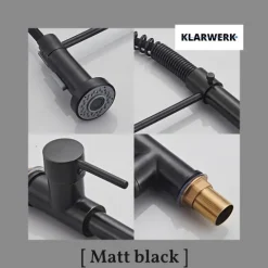 KLARWERK® Bernd | Gastronomie Küchenarmatur Schwarz mit Feder | Flex Edelstahl Wasserhahn Küche | Mischbatterie 360° drehbar | Hochdruck 2 Anschlüsse