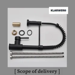 KLARWERK® Bernd | Gastronomie Küchenarmatur Schwarz mit Feder | Flex Edelstahl Wasserhahn Küche | Mischbatterie 360° drehbar | Hochdruck 2 Anschlüsse