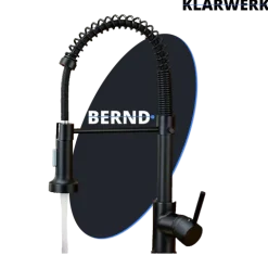 KLARWERK® Bernd | Gastronomie Küchenarmatur Schwarz mit Feder | Flex Edelstahl Wasserhahn Küche | Mischbatterie 360° drehbar | Hochdruck 2 Anschlüsse