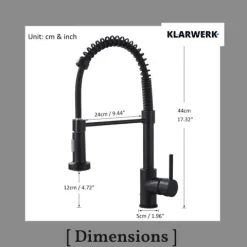 KLARWERK® Bernd | Gastronomie Küchenarmatur Schwarz mit Feder | Flex Edelstahl Wasserhahn Küche | Mischbatterie 360° drehbar | Hochdruck 2 Anschlüsse