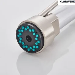 KLARWERK® Björn | Gastronomie Armatur Wandmontage Silber | Profi Küchenarmatur Edelstahl Zwei Brausen Feder | Doppelspülbecken Wasserhahn Restaurant