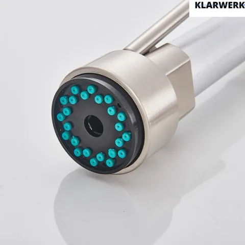 KLARWERK® Björn | Gastronomie Armatur Wandmontage Silber | Profi Küchenarmatur Edelstahl Zwei Brausen Feder | Doppelspülbecken Wasserhahn Restaurant