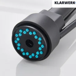 KLARWERK® Björn | Gastronomie Armatur Wandmontage Schwarz | Profi Küchenarmatur Edelstahl Zwei Brausen Feder | Doppelspülbecken Wasserhahn Restaurant