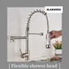 KLARWERK® Björn | Gastronomie Küchenarmatur Silber gebürstet mit Zwei Brausen | Edelstahl Wasserhahn Küche 2 Anschlüsse | Doppelspülbecken Restaurant