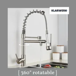 KLARWERK® Björn | Gastronomie Küchenarmatur Silber gebürstet mit Zwei Brausen | Edelstahl Wasserhahn Küche 2 Anschlüsse | Doppelspülbecken Restaurant