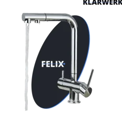KLARWERK® Felix | ausziehbare 3-Wege Armatur Edelstahl Chrom Glanz | Filter Trinkwasser Wasserhahn Küche | Osmose Mischbatterie L-Auslauf 3 Anschlüsse