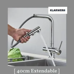 KLARWERK® Felix | ausziehbare 3-Wege Armatur Edelstahl Chrom Glanz | Filter Trinkwasser Wasserhahn Küche | Osmose Mischbatterie L-Auslauf 3 Anschlüsse