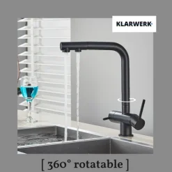 KLARWERK® Felix | ausziehbare 3-Wege Armatur Edelstahl Schwarz matt| Filter Trinkwasser Wasserhahn Küche | Osmose Mischbatterie L-Auslauf 3 Anschlüsse