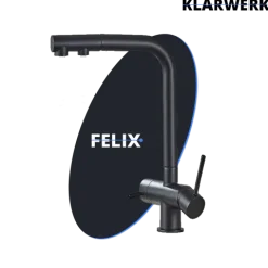 KLARWERK® Felix | ausziehbare 3-Wege Armatur Edelstahl Schwarz matt| Filter Trinkwasser Wasserhahn Küche | Osmose Mischbatterie L-Auslauf 3 Anschlüsse