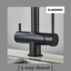 KLARWERK® Felix | ausziehbare 3-Wege Armatur Edelstahl Schwarz matt| Filter Trinkwasser Wasserhahn Küche | Osmose Mischbatterie L-Auslauf 3 Anschlüsse