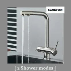 KLARWERK® Felix | ausziehbare 3-Wege Armatur Edelstahl Silber | Filter Trinkwasser Wasserhahn Küche | Osmose Mischbatterie L-Auslauf 3 Anschlüsse