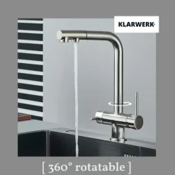 KLARWERK® Felix | ausziehbare 3-Wege Armatur Edelstahl Silber | Filter Trinkwasser Wasserhahn Küche | Osmose Mischbatterie L-Auslauf 3 Anschlüsse