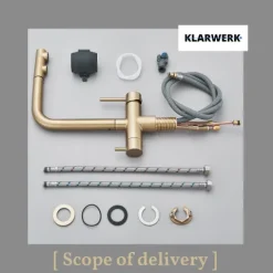KLARWERK® Felix | ausziehbare 3-Wege Armatur Edelstahl Gold matt| Filter Trinkwasser Wasserhahn Küche | Osmose Mischbatterie L-Auslauf 3 Anschlüsse