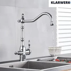 KLARWERK® Felix | 3-Wege Armatur Edelstahl Silber gebürstet | Filter Trinkwasser Wasserhahn Küche | 360° Osmose Mischbatterie U-Auslauf 3 Anschlüsse