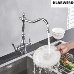 KLARWERK® Felix | 3-Wege Armatur Edelstahl Silber gebürstet | Filter Trinkwasser Wasserhahn Küche | 360° Osmose Mischbatterie U-Auslauf 3 Anschlüsse