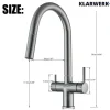 KLARWERK® Jana | ausziehbare 3-Wege Armatur Edelstahl Titangrau | Filter Trinkwasser Wasserhahn Küche | Osmose Mischbatterie U-Auslauf 3 Anschlüsse