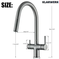 KLARWERK® Jana | ausziehbare 3-Wege Armatur Edelstahl Titangrau | Filter Trinkwasser Wasserhahn Küche | Osmose Mischbatterie U-Auslauf 3 Anschlüsse