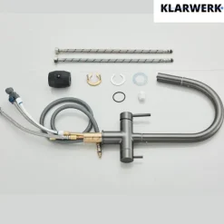 KLARWERK® Jana | ausziehbare 3-Wege Armatur Edelstahl Titangrau | Filter Trinkwasser Wasserhahn Küche | Osmose Mischbatterie U-Auslauf 3 Anschlüsse