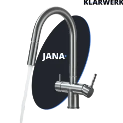 KLARWERK® Jana | ausziehbare 3-Wege Armatur Edelstahl Titangrau | Filter Trinkwasser Wasserhahn Küche | Osmose Mischbatterie U-Auslauf 3 Anschlüsse
