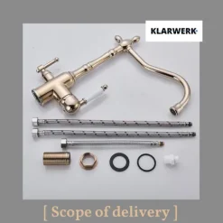 KLARWERK® Julian | Retro 3-Wege Armatur Edelstahl Gold glänzend | Vintage Filter Wasserhahn Küche | 360° Osmose Mischbatterie U-Auslauf 3 Anschlüsse