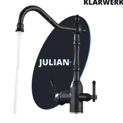 KLARWERK® Julian | Retro 3-Wege Armatur Edelstahl Schwarz matt | Vintage Filter Wasserhahn Küche | 360° Osmose Mischbatterie U-Auslauf 3 Anschlüsse