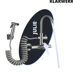 KLARWERK® Julie | Gastronomie Armatur Wandmontage Schwarz | Edelstahl Profi Küchenarmatur mit Handbrause | Mischer Wasserhahn 2 Brausen hoher Auslauf