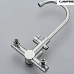 KLARWERK® Julie | Gastronomie Armatur Wandmontage Schwarz | Edelstahl Profi Küchenarmatur mit Handbrause | Mischer Wasserhahn 2 Brausen hoher Auslauf
