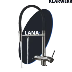 KLARWERK® Lana | Flex 3-Wege Armatur Edelstahl Schwarz Grau |Filter Trinkwasser Wasserhahn Küche | Osmose Sprudel Mischbatterie U-Auslauf 3 Anschlüsse