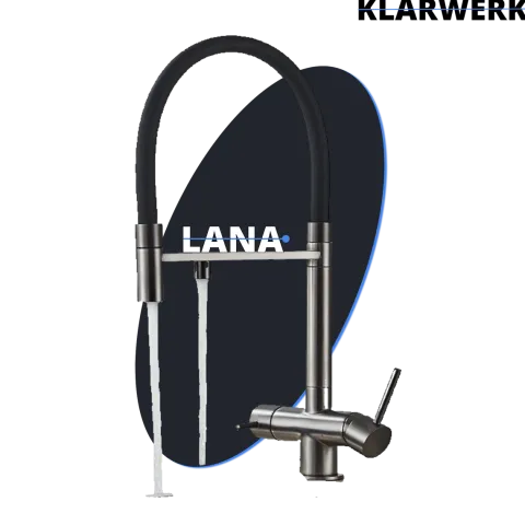 KLARWERK® Lana | Flex 3-Wege Armatur Edelstahl Schwarz Grau |Filter Trinkwasser Wasserhahn Küche | Osmose Sprudel Mischbatterie U-Auslauf 3 Anschlüsse