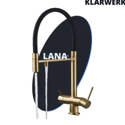 KLARWERK® Lana | Flex 3-Wege Armatur Edelstahl Gold Schwarz |Filter Trinkwasser Wasserhahn Küche | Osmose Sprudel Mischbatterie U-Auslauf 3 Anschlüsse