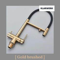 KLARWERK® Lana | Flex 3-Wege Armatur Edelstahl Gold Schwarz |Filter Trinkwasser Wasserhahn Küche | Osmose Sprudel Mischbatterie U-Auslauf 3 Anschlüsse