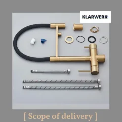 KLARWERK® Lana | Flex 3-Wege Armatur Edelstahl Gold Schwarz |Filter Trinkwasser Wasserhahn Küche | Osmose Sprudel Mischbatterie U-Auslauf 3 Anschlüsse
