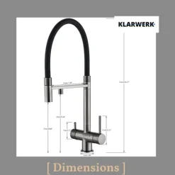 KLARWERK® Lana | Flex 3-Wege Armatur Edelstahl Gold Schwarz |Filter Trinkwasser Wasserhahn Küche | Osmose Sprudel Mischbatterie U-Auslauf 3 Anschlüsse
